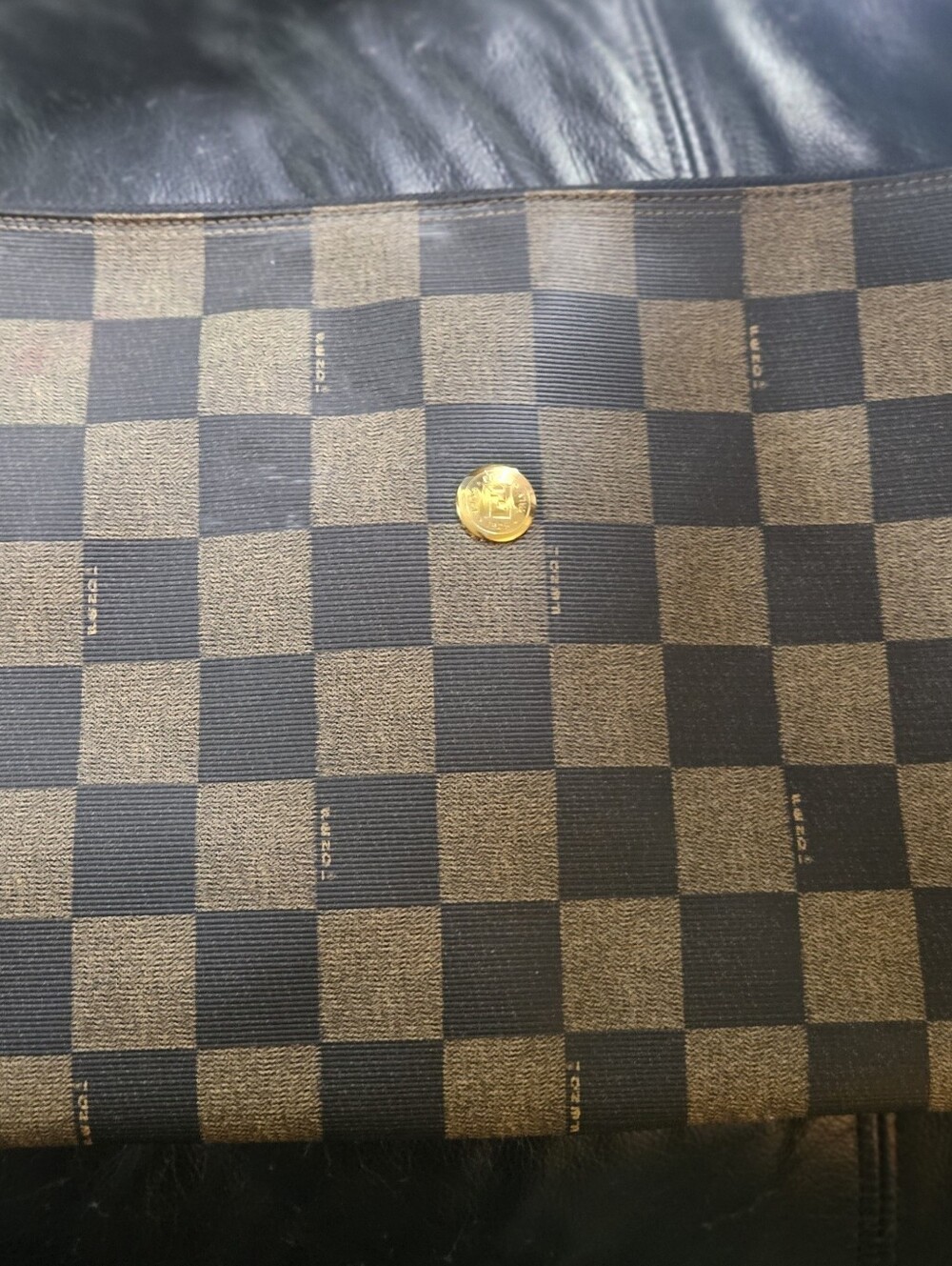 Authentic Vintage Fendi Black and  Brown Checker Canvas Clutch
